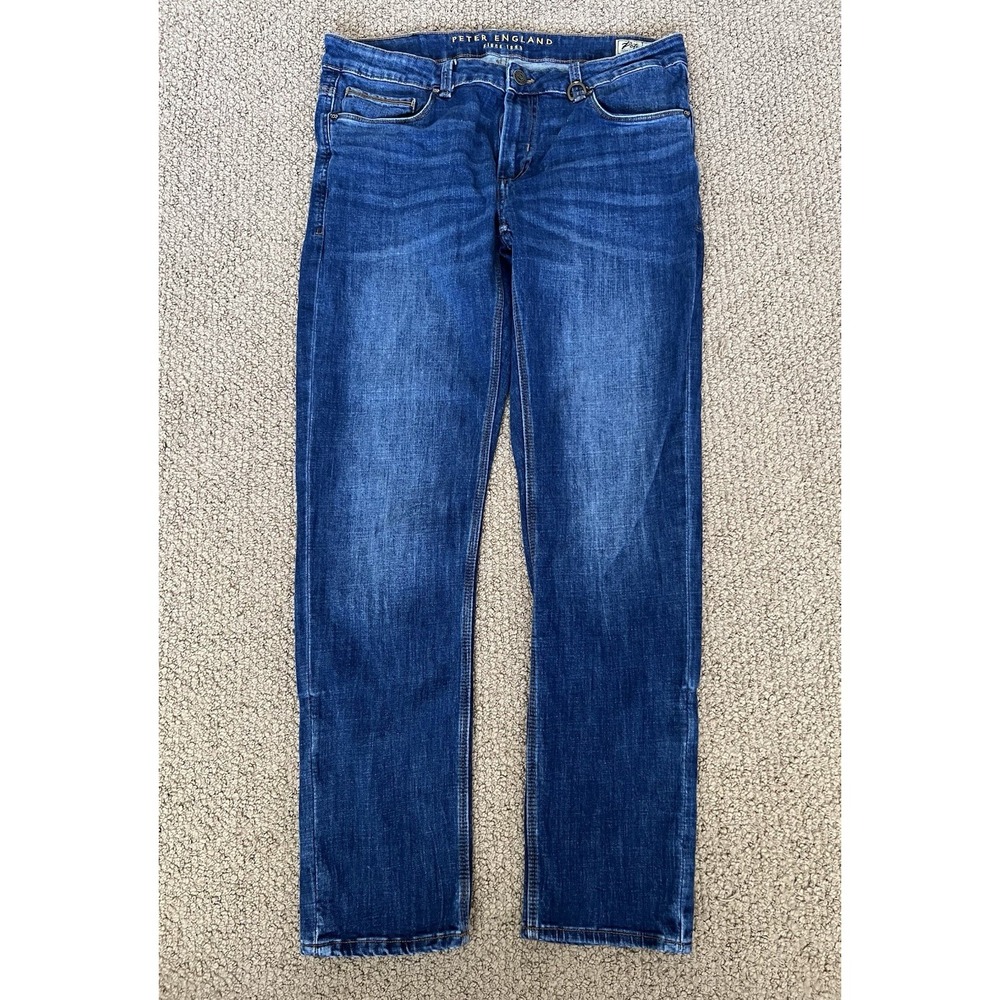 Peter England Blue Jeans Mens 34x30 Business Casual Straight‎ Leg Classic Fit